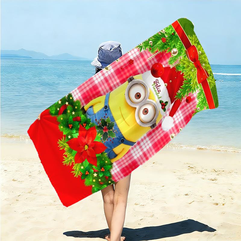 1Pc Christmas Minions Celebration Beach Towel Microfiber Beach Towel Thin Absorbent For Beach Swimming Yoga Bath Sports