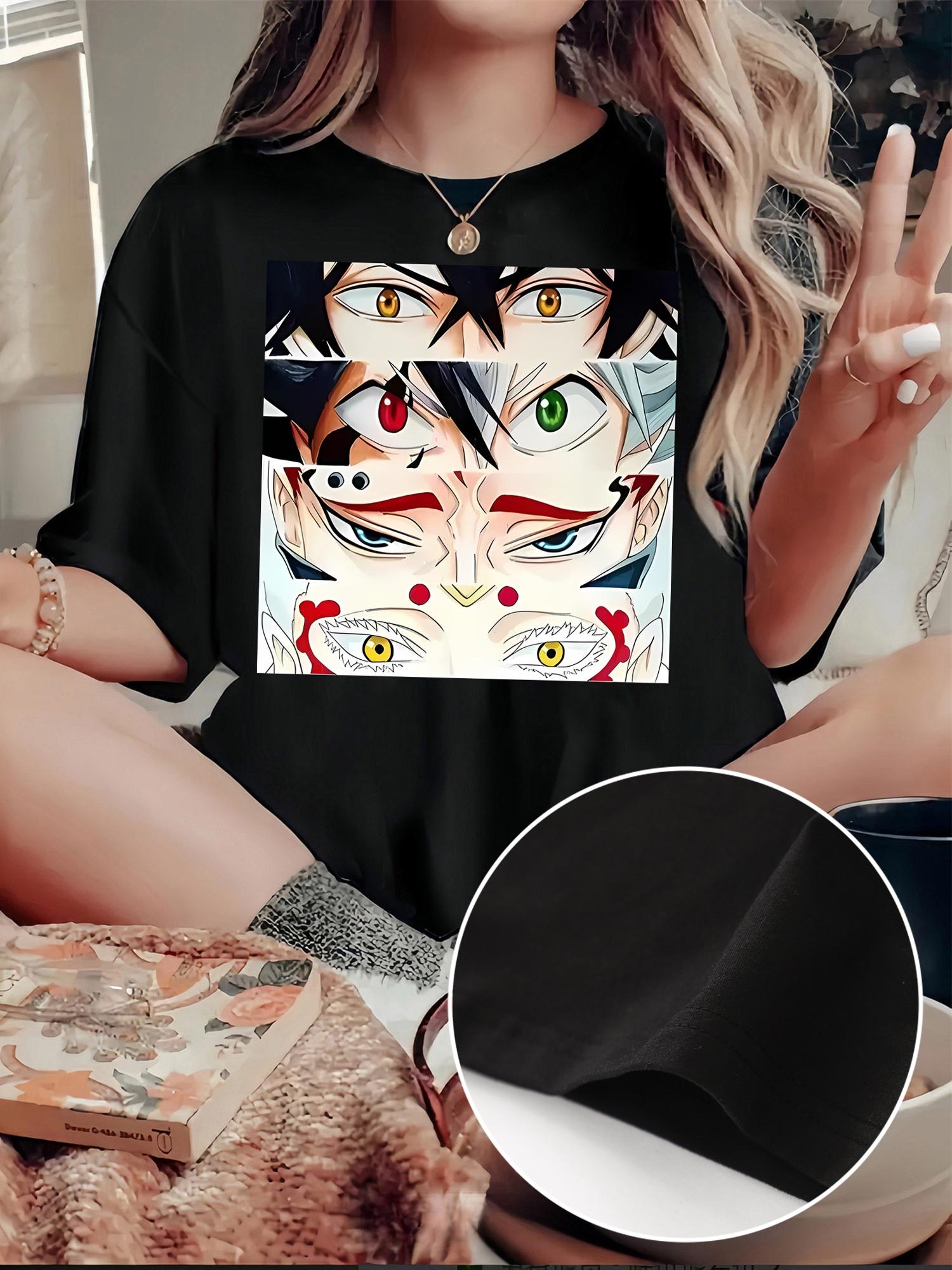 Anime Eyes Print Black T-shirt XL