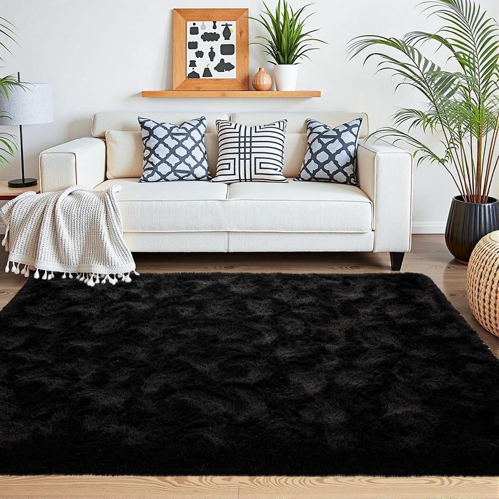 Luxury Black Large Area Plush Rug for Living Room Bedroom Fluffy Carpet,Shaggy Soft Bedside Rug Small Bathroom Floor Mat