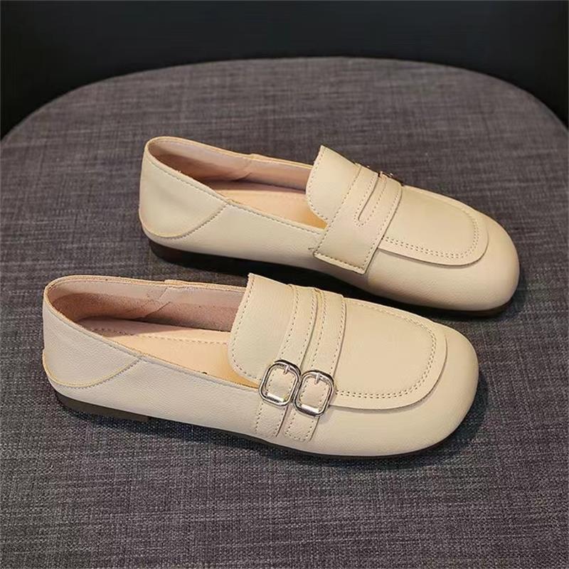 

Корейская версия женских туфель на плоской подошве на осень 2025 года, новые универсальные туфли-лодочки с мягкой подошвой из мягкой кожи, которые можно носить двумя способами 40 абрикосовый