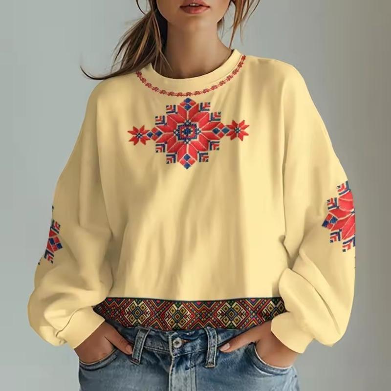 Retro Traditional Graphic Print Women's Sweatshirts Oversized Hoodies Long Sleeve Women Clothing Casual Top Sweatshirts