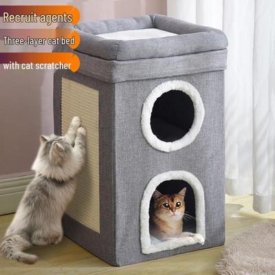 Cozy Winter Cat Bed: Warm, Removable, Washable, Enclosed, Easy To Clean, Foldable, Large Size, Four Seasons Pet Bed.