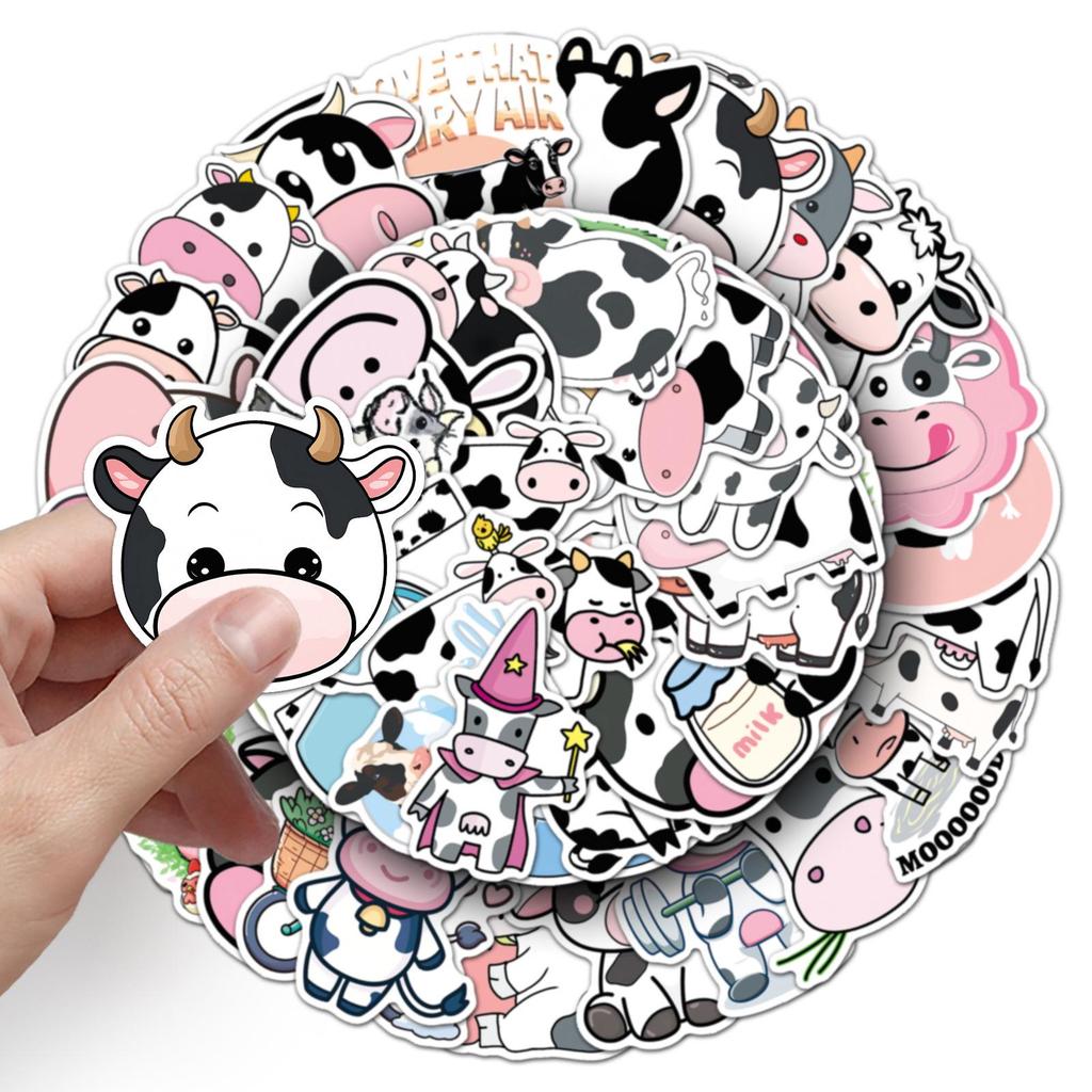 50 Cow Graffiti Stickers: Personalized Cartoon Animal Decor for Water Cups and Phones