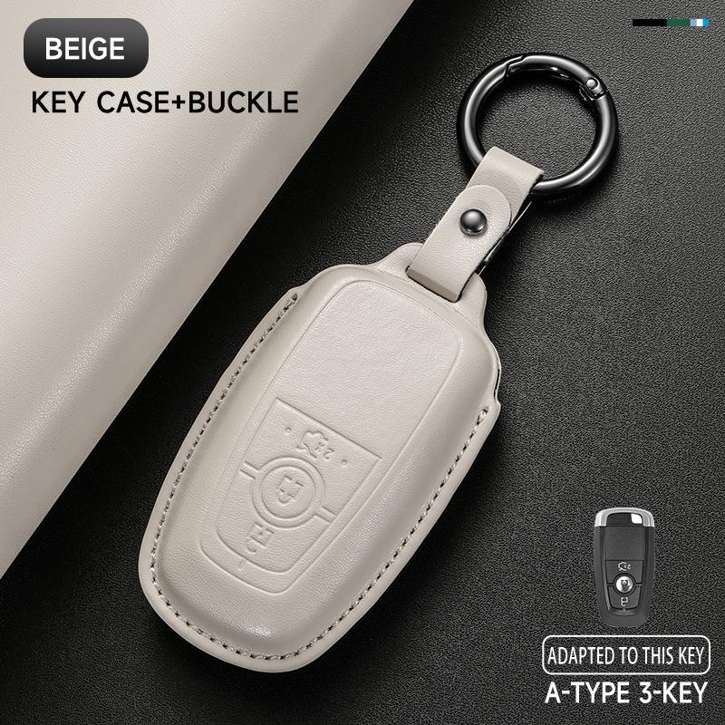 Leather Car Key Cover Case Protection Shell Keychain For Ford Fiesta Focus Fusion Mustang F-150 Mondeo Ecosport Kuga Edge Escape