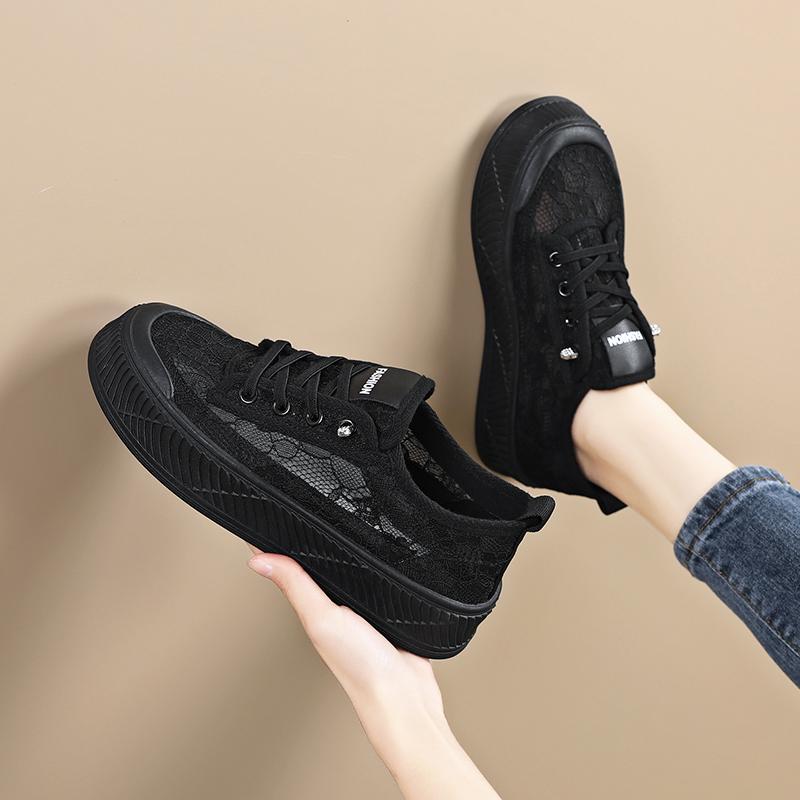 Women Summer Lace Casual Shoes Breathable Girl Black Shoes Plus Size