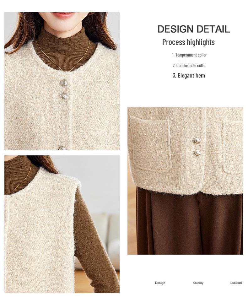2025 Autumn Women's Fashionable Round Neck Knitted Cardigan Vest - Versatile Petite Sweater Top