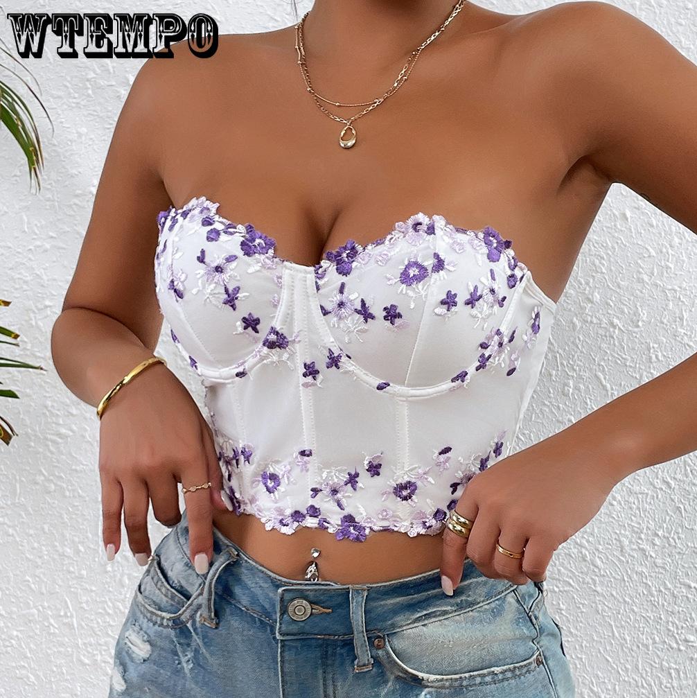 Lace Fragmented Flowers Embroidered Top Trend Have Cash Less  Navel Exposed Breastplate Undergarment Covering The Chest and Abdomen Tops