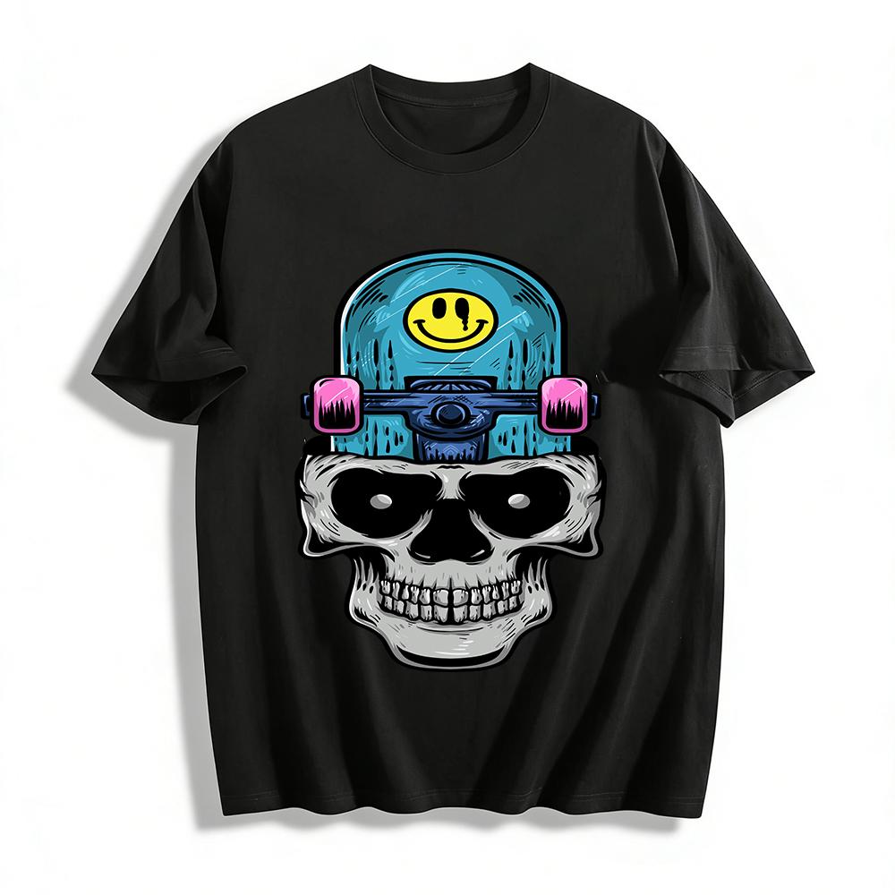 Vintage Skateboard Skull Print Cool Casual Short Sleeve Pure cotton T-shirt XXS