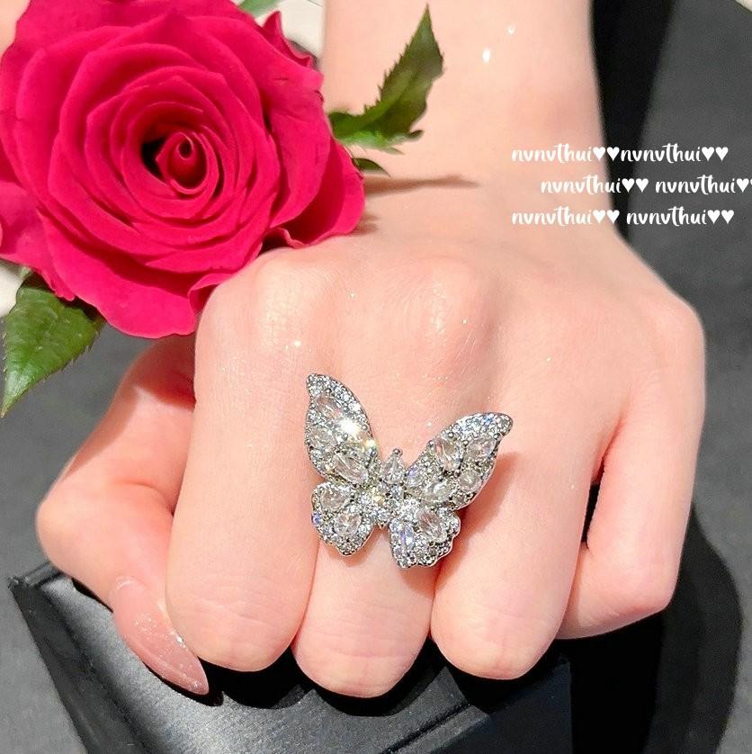 Monet Garden, Butterfly Gem Earrings, Princess On The Run, 18K Gold Plated, Bow, Water Drop Zircon Ring