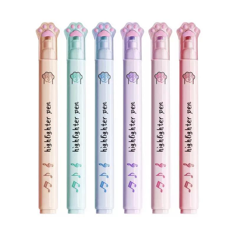 6pcs Cat Paw Highlighters – Fun, Vibrant Markers for Students & Office Note-Taking 6pcs