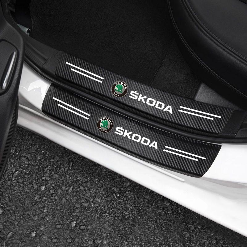 BATA7 Car Door Sill Protective Sticker Carbon Fiber Leather Threshold Strips for Skoda Fabia Superb Octavia Rapid Mk3 A4 A6 A7 2 3 A5