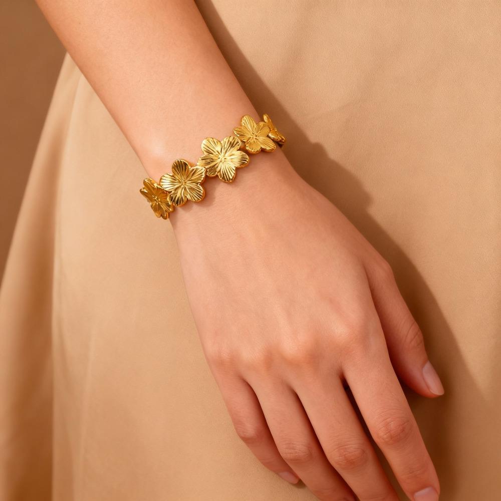 Flower Chunky Cuff Bangle Gold Color Open Cuff Bangle Flower Cuff Bangle Party Accessories Gifts