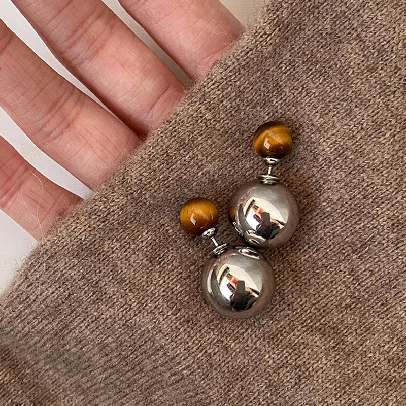 Sleek Tiger Eye Stud Earrings: Versatile Front & Back Design for Unique Fashion