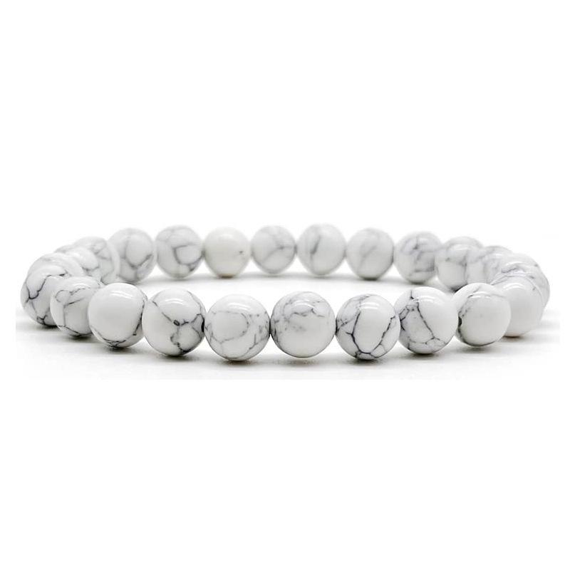 New 8mm White Pine Round Bead Bracelet with Aquamarine, Rose Quartz, and Agate Stones for Women