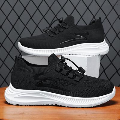 Sapatos Masculinos Outono Novos Sapatos de Caminhada de Meia Idade e Idosos Solas Macias Sapatos Confortáveis para o Casal de Idosos Voando Tricô Esportes Sapatos Masculinos