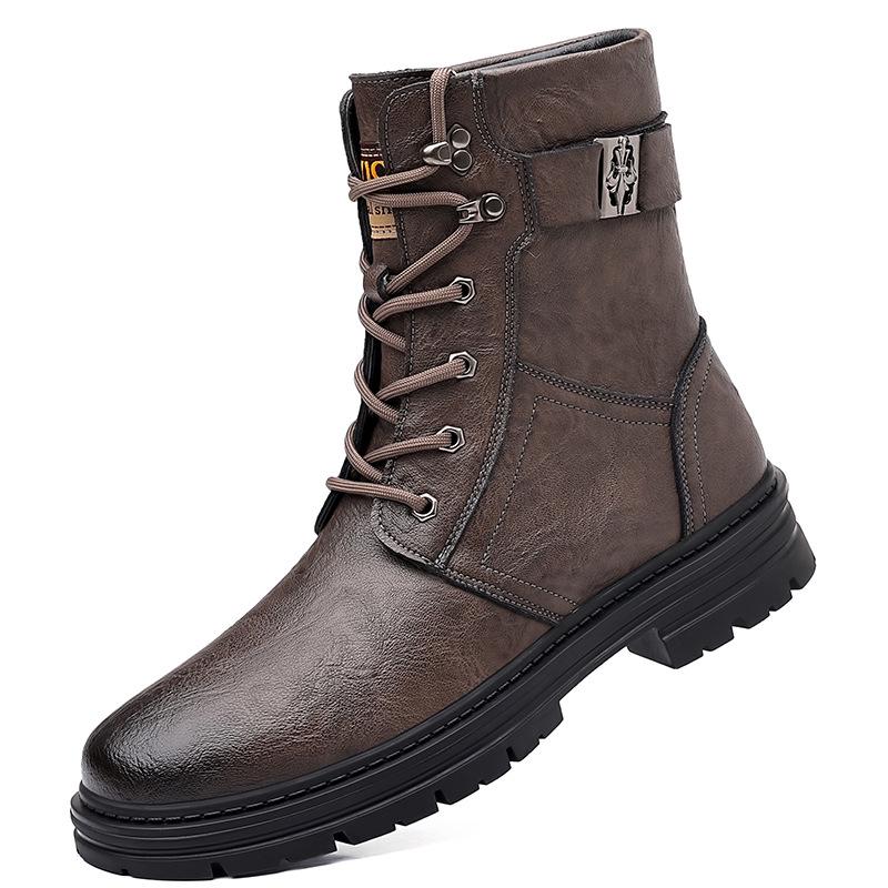 Men's High-Top Winter Fashion Boots with Wool Lining - Warm & Thickened for Cold Weather.