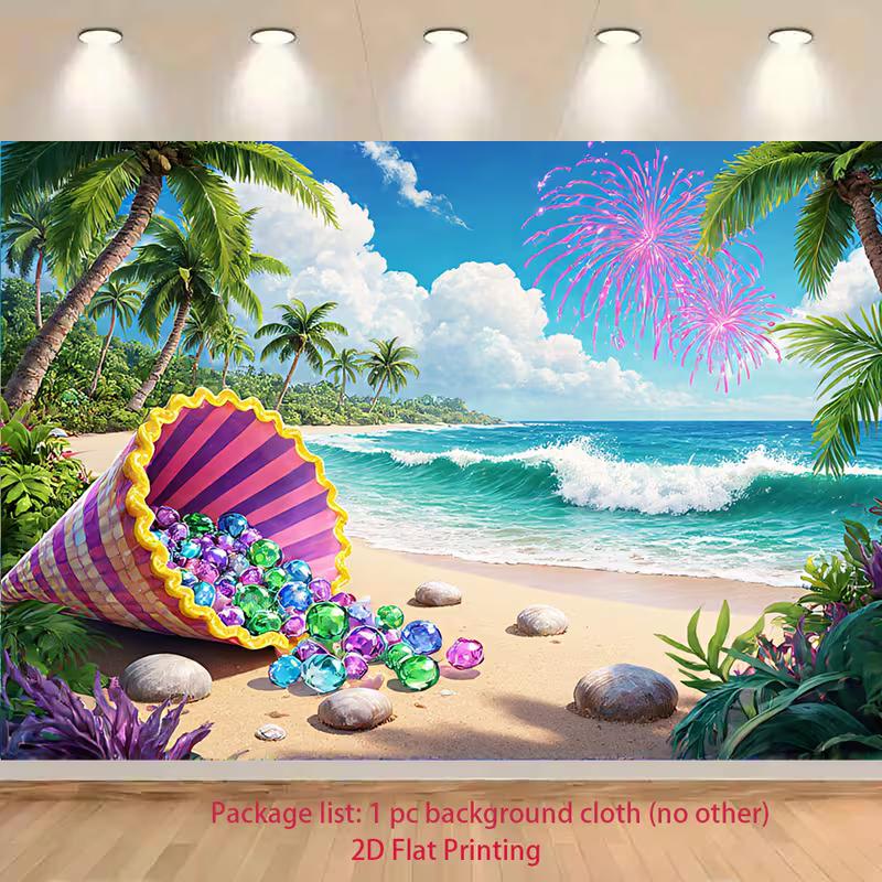 

2D Fantasy Gem-Filled Beach Backdrop for Kids & Mermaid Party Celebrations 47.2x31.5inch/120*80cm