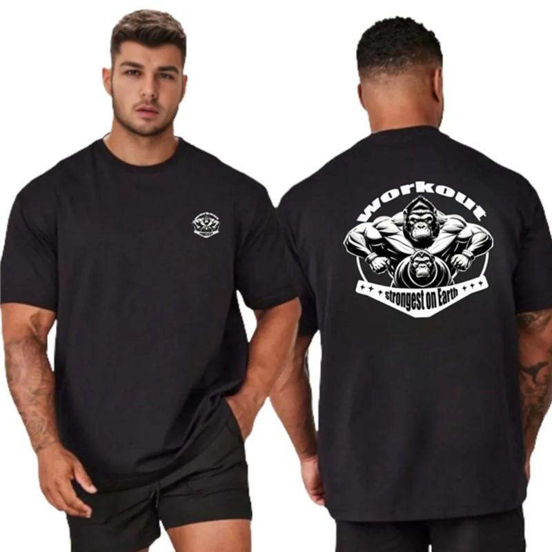 

Fashion Gym Sport T Shirt Men Cotton Short Sleeve Tops Man Workout Bodybuilding Tee Summer Women Oneck Breathable Cotton Tee 4XL