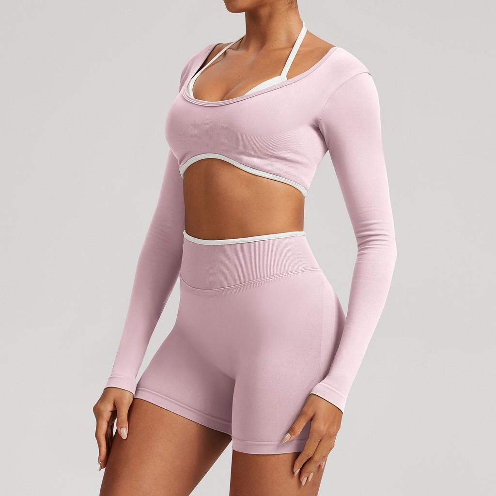 Seamless Yoga Set Long Sleeve Fitness Wear With Moisture Wicking For Women Outdoor Running