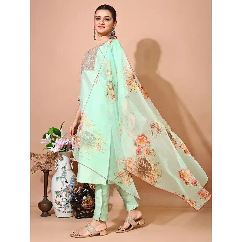 Women Art Silk Kurta Pant Dupatta Set Indian Bollywood Party Wear Tunic Kurti VF-20148