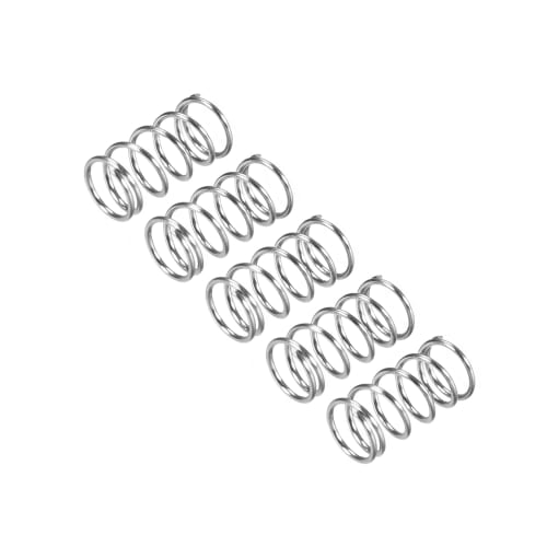 uxcell Compression Springs, 304 Stainless Steel, 5mm OD, 0.6mm Wire Diameter, 10mm Total Height, Silver Tone, Pack of 5