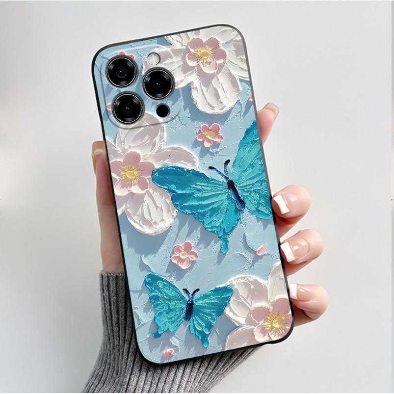 Per Custodia Doogee Note 58 Pro Lusso Moda Pattern Farfalle Fiori Nero Morbido TPU Silicone Cover Posteriore Telefono Cassa Antiurto