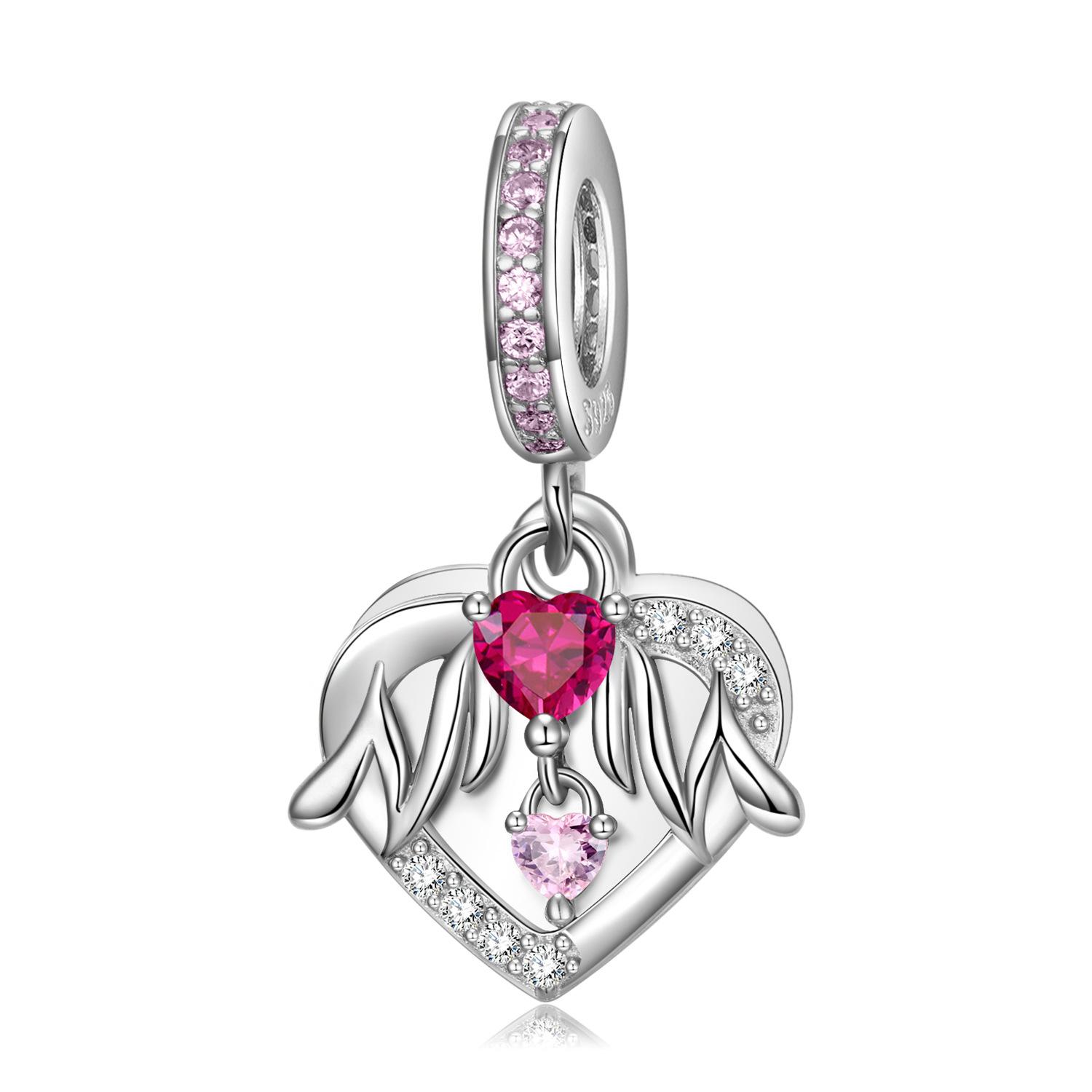 Original S925 sterling silver inlaid Mother s Day gift love pendant cross-border bracelet DIY jewelry accessories pendant S925 sterling silver