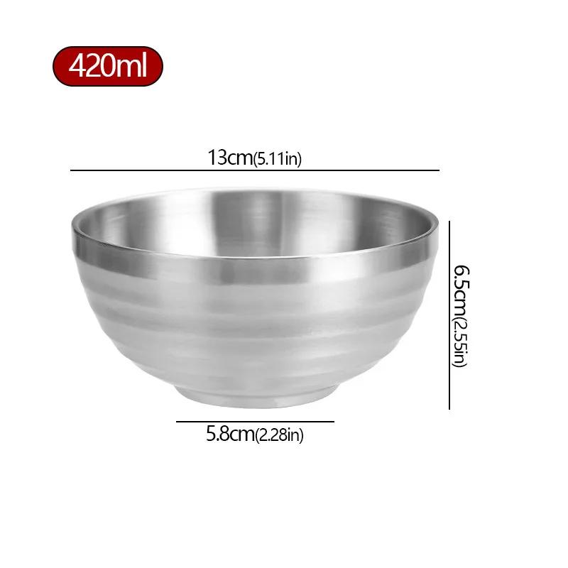 304 Stainless Steel Threaded Rice Bowl Dough Round Soup Double Layer Insulated Ramen Bowls Home Tableware Kitchen Accessories