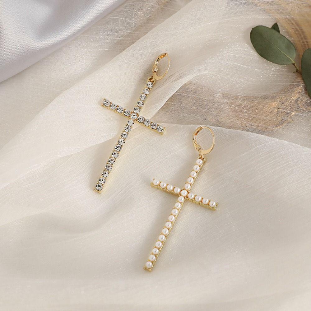 Zirkonkristall Kreuz Ohrringe Gothic Ohr Accessoire Personalisierter Kruzifix Hängeohrring Geschenk