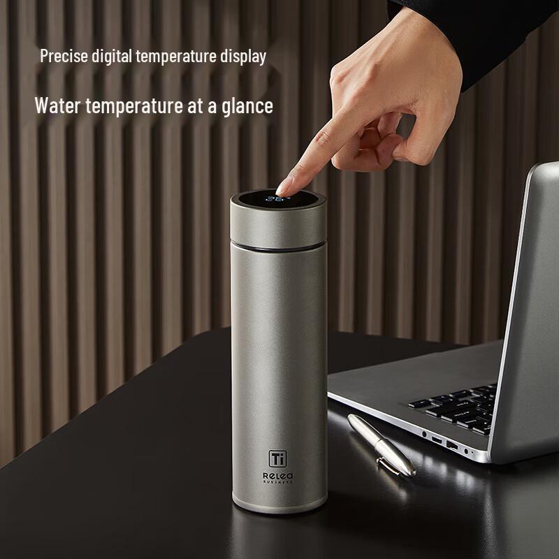 Pure Titanium Insulated Water Bottle with Tea Infuser and Temperature Display