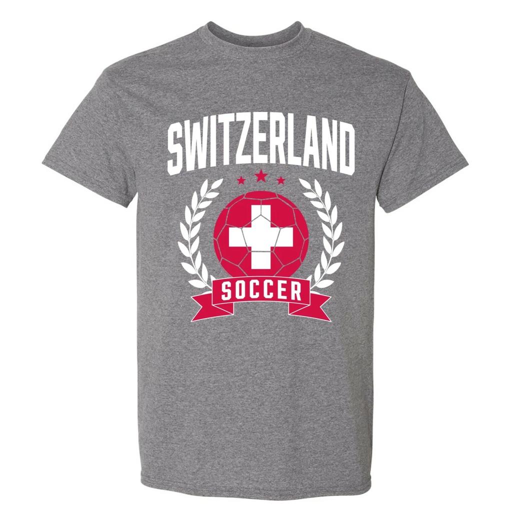 Switzerland Soccer Laurel - World Football Cup T Shirt - Graphite Heather