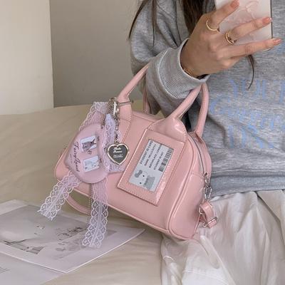 Borsa a Mano Rosa Nuova Primavera da Donna Borsa a Spalla Singola Borsa a Tracolla Versatile Coreana Borsa Bowling alla Moda Borsa Piccola alla Moda