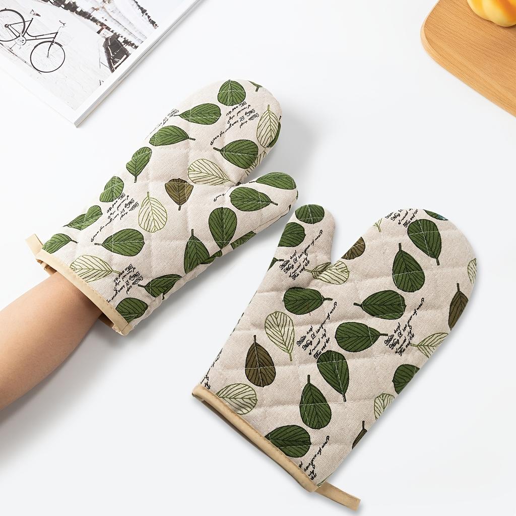 2 szt. Premium Pogrubione Denimowe Rękawice Kuchenne z Wzorem Liści - Żaroodporne, Antypoślizgowe, Wygodny Chwyt Rękawice Kuchenne do Pieczenia, Gotowania i Użytku w Mikrofalówce