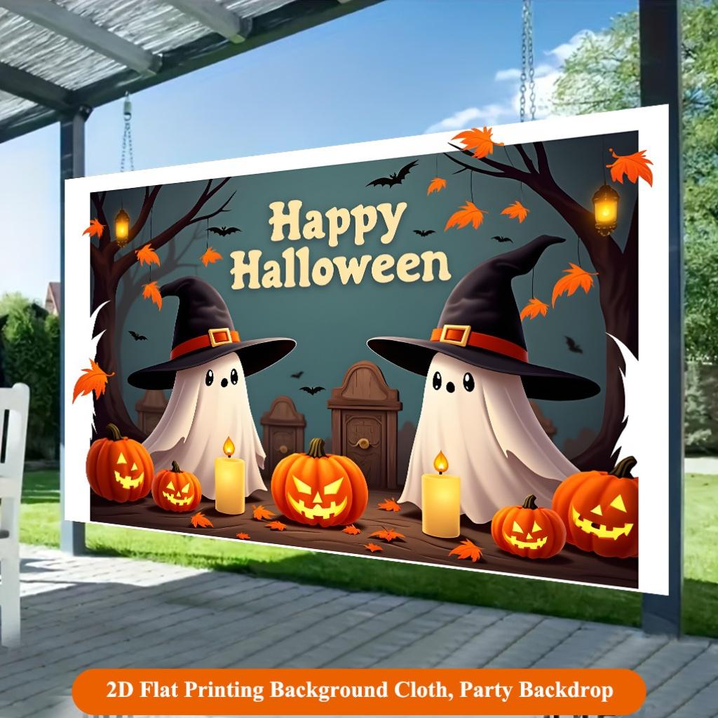 1 piece of 2D Flat background fabric, Halloween ghost and pumpkin lantern background fabric, multi-functional polyester