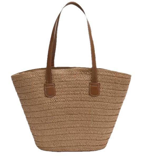 Women's Large Capacity Woven Straw Tote Bag - 2026 High-End Shoulder Bag for Beach or Commute