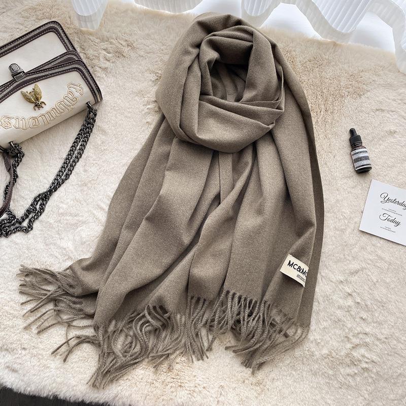 Winter Cashmere Solid Color Pashmina Tassel Scarf for Women Warm Scarves Wraps Girls Thicken Warm Shawl Wrap Echarpe Stole