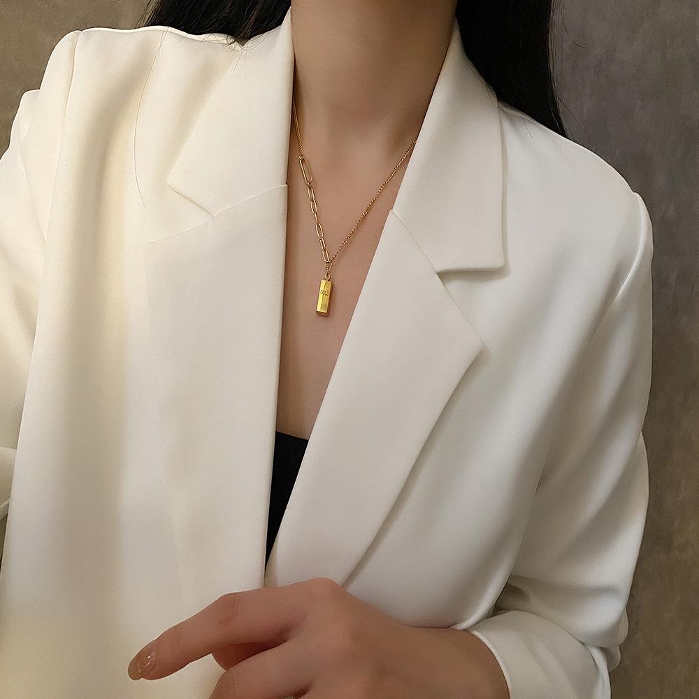 

Women s Lucky Gold Bar Pendant Necklace - Luxury Sweater Chain