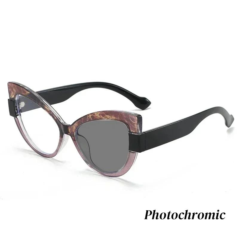 Retro Large Frame Cat Eye Photochromic Myopia Glasses Gradient Frame Premium Sense Reading Glasses UV Protection Glasses Woman