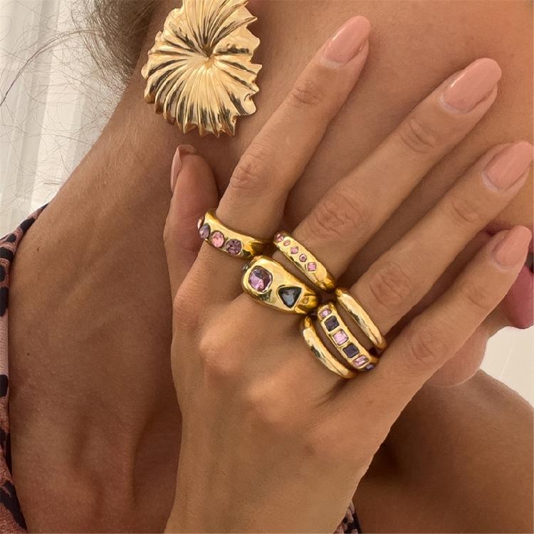 Pack of 6 Adjustable Stackable Rings Featuring Pink Gemstones for Comfort Fit and Multiple Fashion Combinations