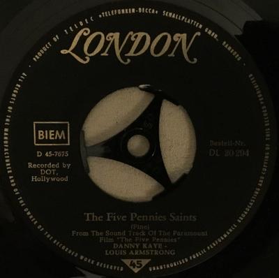 7inch Record LOUIS ARMSTRONG DANNY KAYE The Five Pennies Saints Battle Hy DL20294 LONDON RECORDS Germany Jazz Used