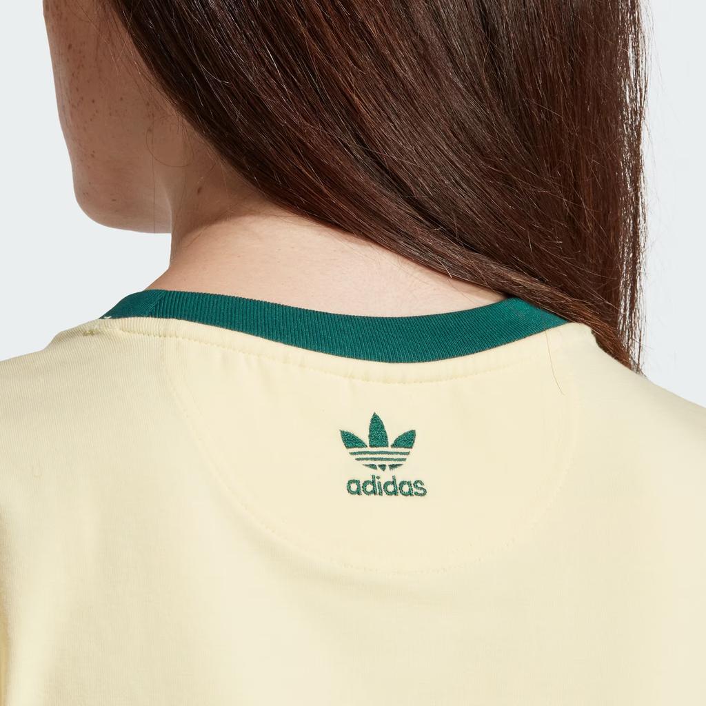 Adidas Originals Retro Grafikdruck Gespleißtes Slim-Fit Sport-T-Shirt Damen Tops Gelb IT9868