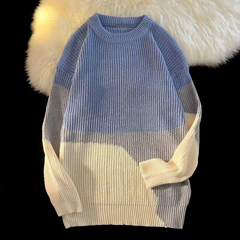 Contrast color sweater for men in autumn and winter, niche design, fashionable sweater, lazy style sweater, loose jacket
