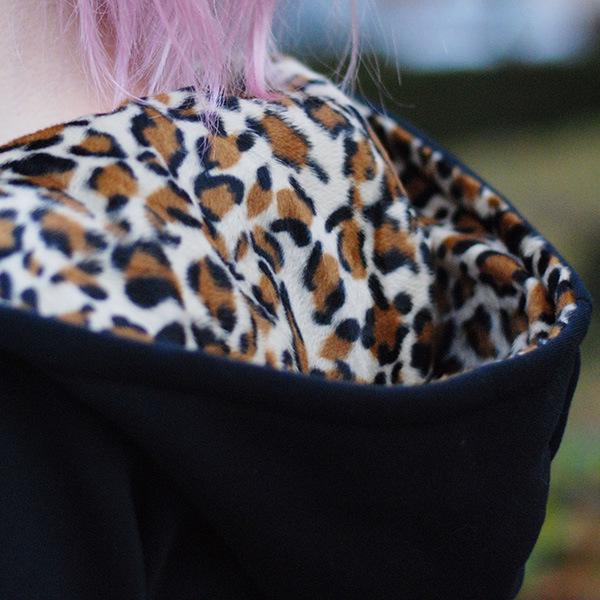 European American Plus Size Leopard Print Fleece-Lined Hooded Sweatshirt for Women, Winter Outerwear, Style 9101