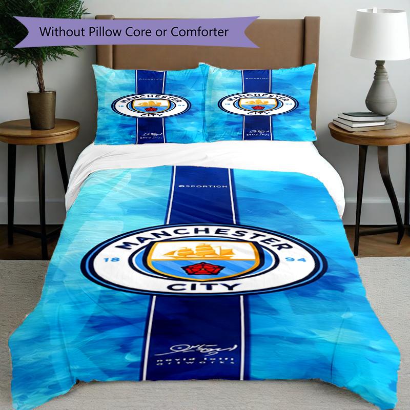 3pcs Duvet Cover Set (1*Duvet Cover + 2*Pillowcase, Without Core),Football Team City FC Print Bedding Set, Bedroom Decor, All‑Season, Birthday Gift