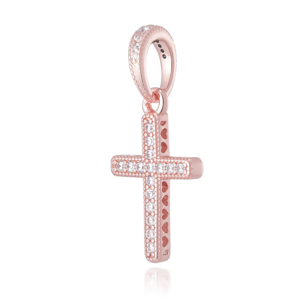 Sparkling CZ Cross Pendant Charm for Bracelet Necklace, 925 Silver Plated, Religious DIY Jewelry Gift for Women Men