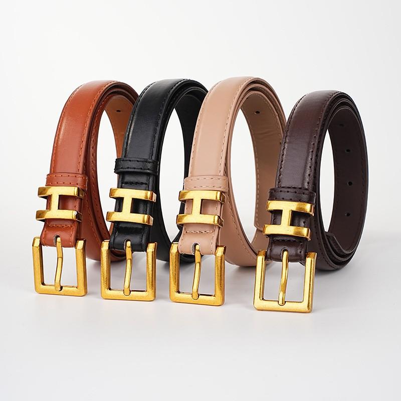 New Retro Alloy H Letter Buckle Belt for Women Ins Trendy Korean Version Simple Versatile Pin Buckle Thin Belt for Women