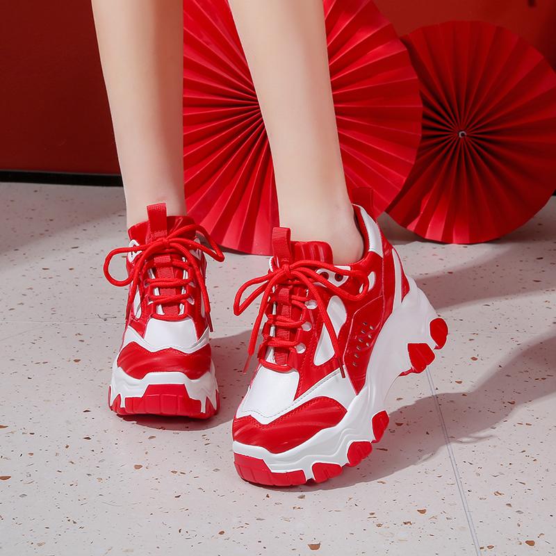 Fashion 7CM New Women High Top Sneakers Height Increasing Platform Casual Dad Shoes Spring Thick Sole Breathable Sport Shoes Woman