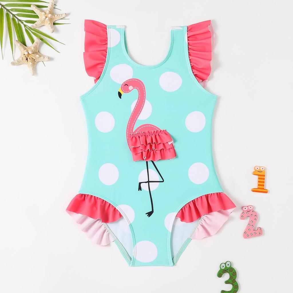 2025 Neuer Mädchen Flamingo 3D Rüschen Einteiler Badeanzug