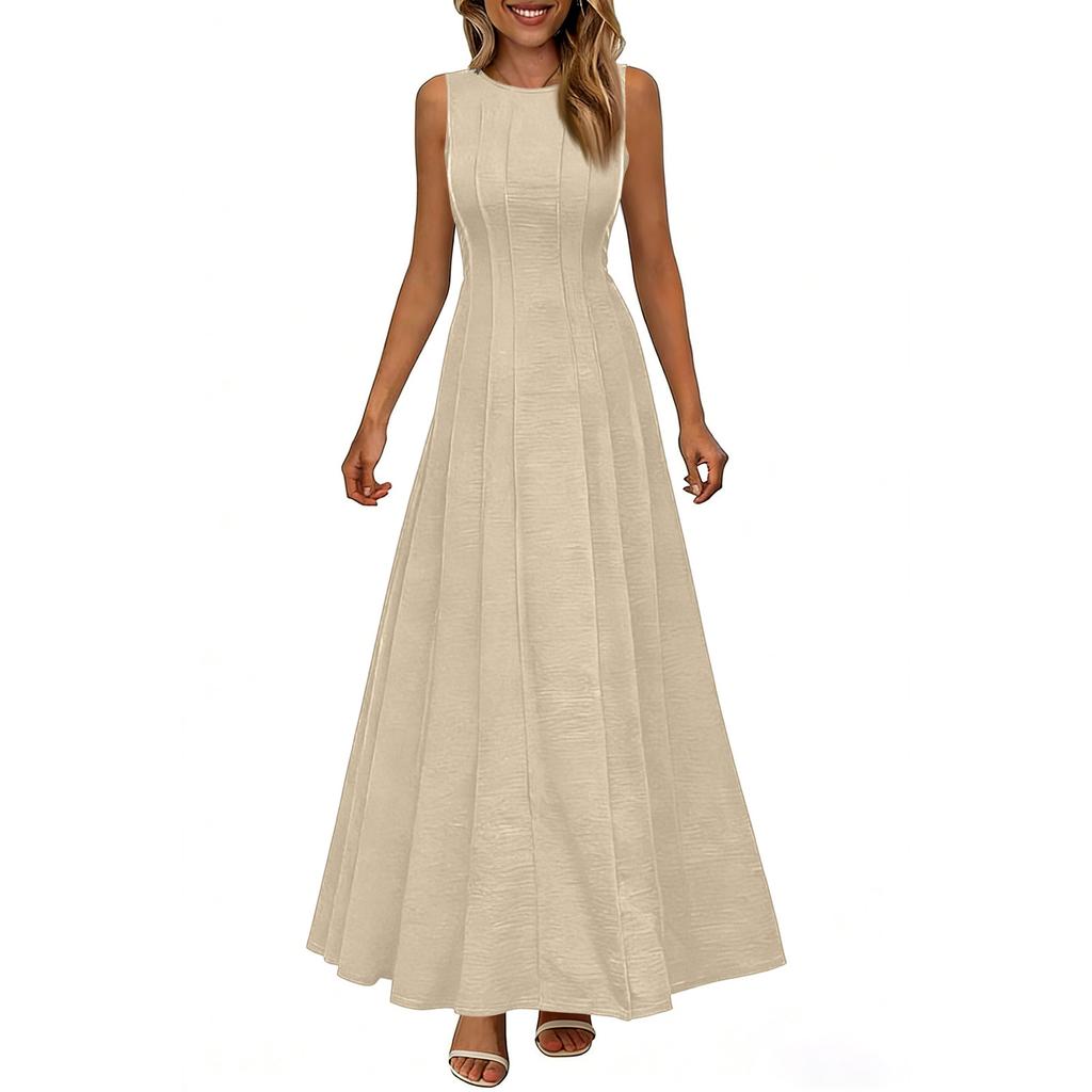 Sleeveless Maxi Dress for Women Formal Elegant A Line High Waist Long Dress Crew Neck Summer Party Wedding Guest
