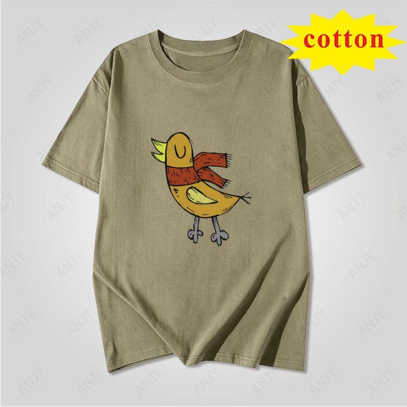 American Retro Trendy Duck Tshirt With Quirky Cartoon Print Loose Casual Short Sleeved Cotton Top